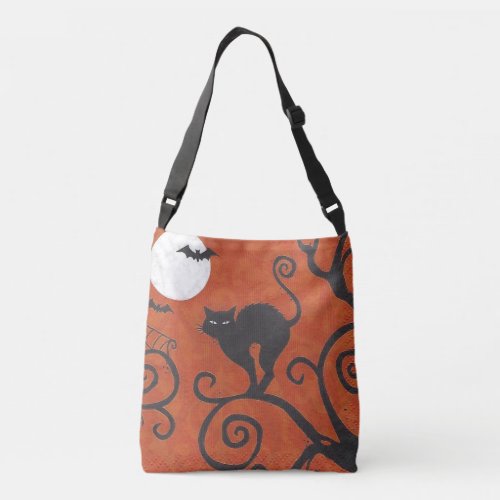 black cat orange crossbody bag