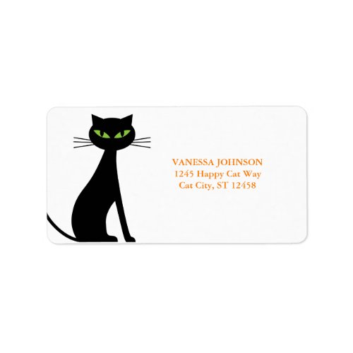 Black Cat  Orange Cute Return Address Label