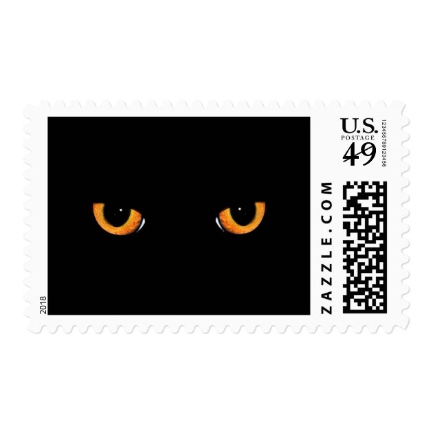 Black Cat Orange Eyes Halloween Postage Stamp