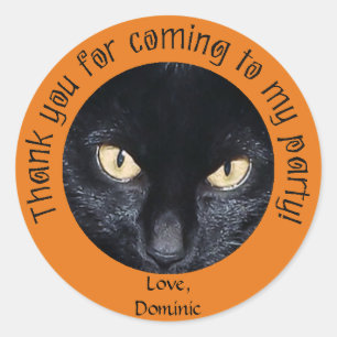 Black Cat Orange Halloween Thank You Stickers