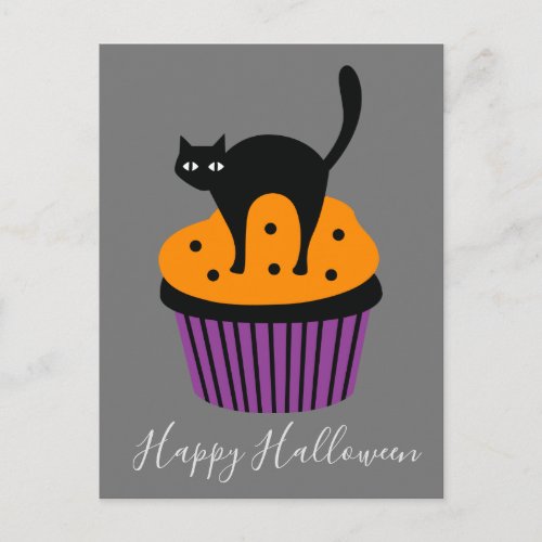 Black cat orange Halloween theme Postcard