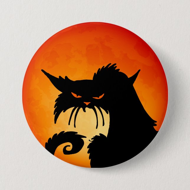 Black Cat Orange Moon Button (Front)