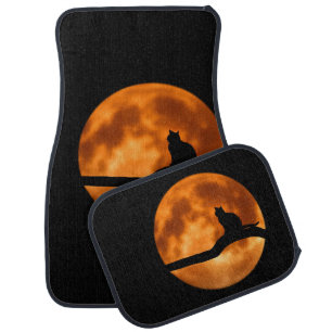 Black Cat Orange Moon Car Floor Mat