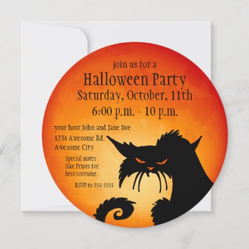 Black Cat Orange Moon Invitation