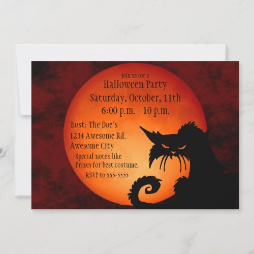 Black Cat Orange Moon Invitation