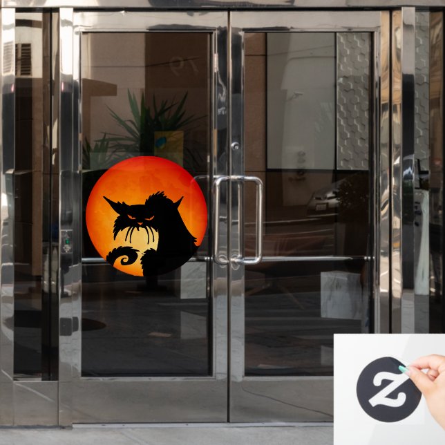 Black Cat Orange Moon Window Cling (Office Door)