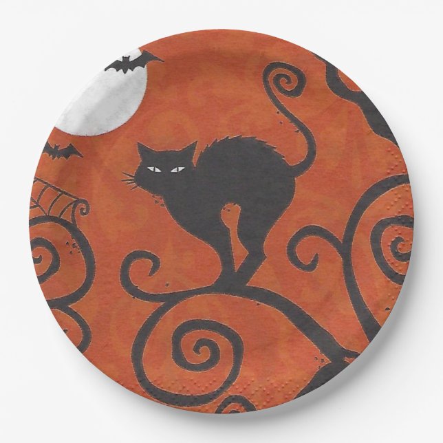 black cat orange paper plates (Front)