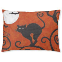 black cat orange pet bed