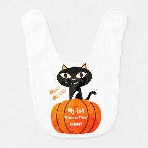 Black Cat & Orange Pumpkin Cute My 1st Halloween Baby Bib