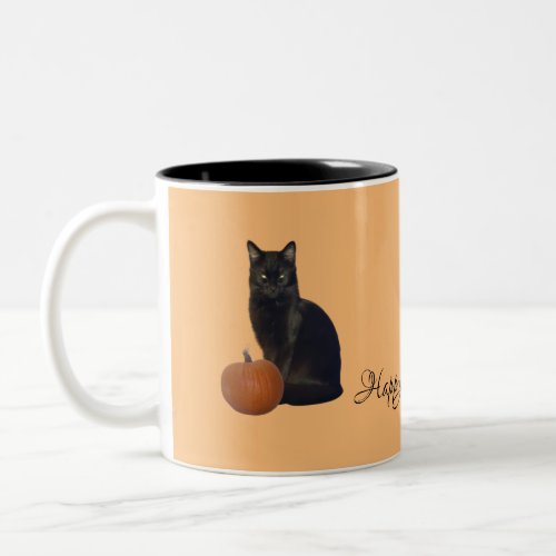 Black Cat Orange Pumpkins Happy Halloween Orange Two_Tone Coffee Mug