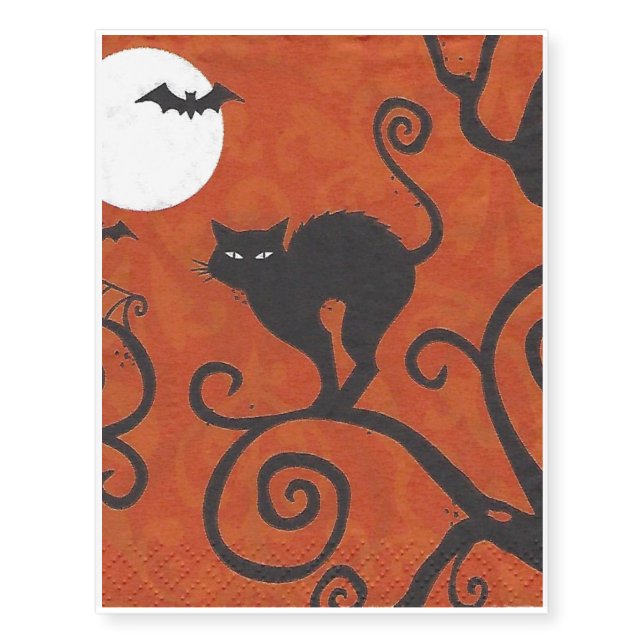 black cat orange temporary tattoos (Front)