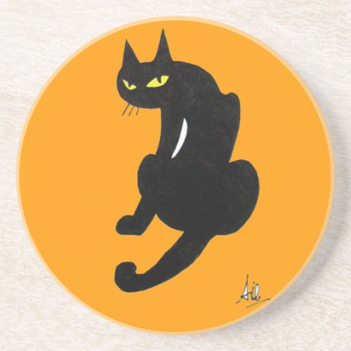 BLACK CAT orange yellow Drink Coaster