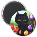 Black Cat Original Art Flowers Spring Creationarts Magnet at Zazzle