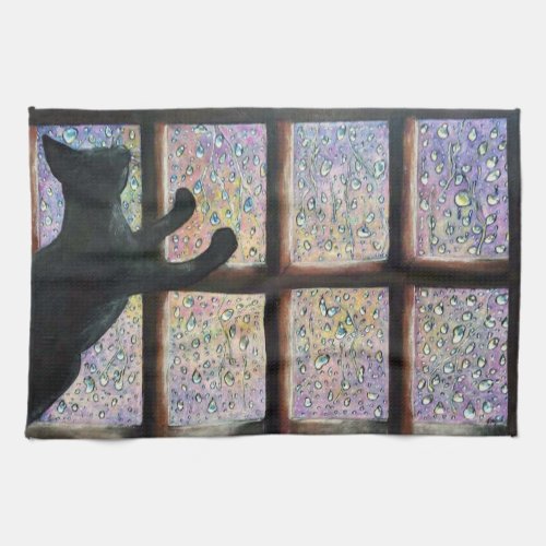 Black Cat Original Painting Black Cat Kitchen Towel