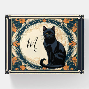 Black Cat Ornate Leaf Frame Monogrammed Paperweight