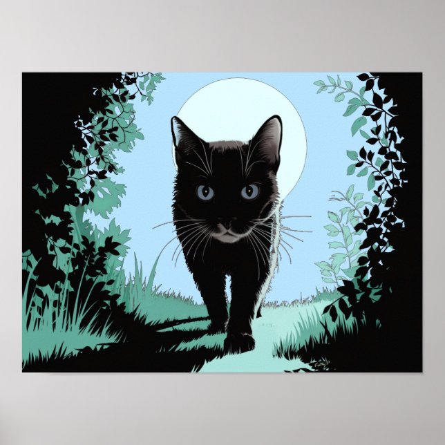 Black Cat Out of the Moonlight Poster Print Art (Front)