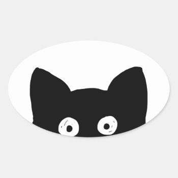 Black Cat Oval Sticker by ScottiesByMacFrugal at Zazzle