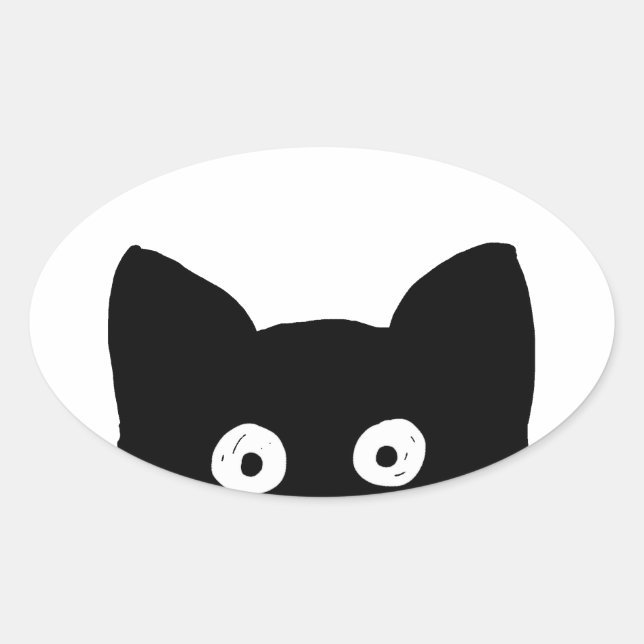 Black Cat Oval Sticker (Front)