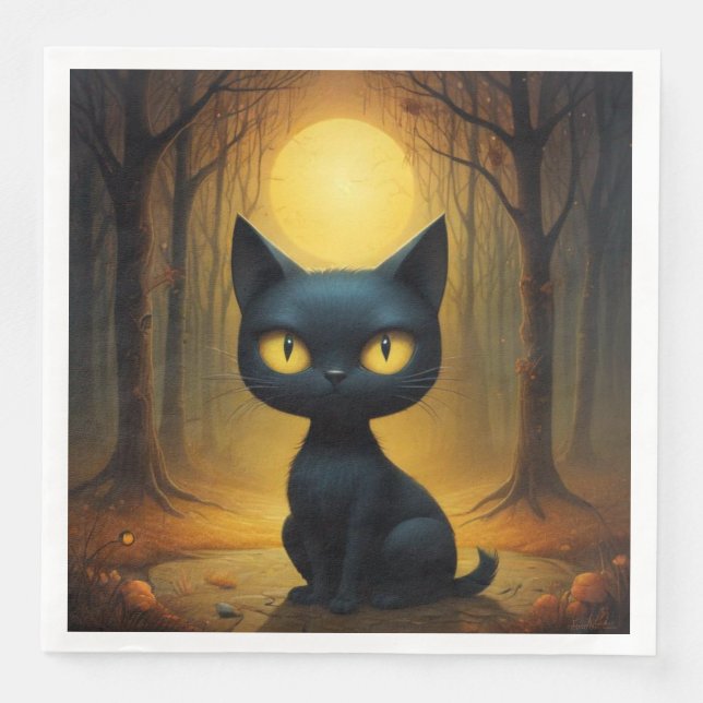 Black cat  paper dinner napkins (Front)