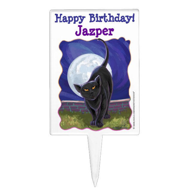 Black Cat Party Center Cake Topper (Front)