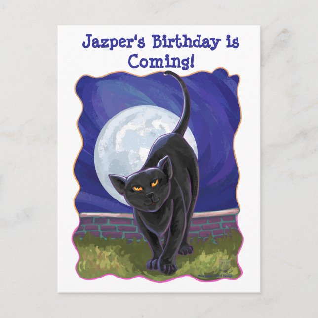 Black Cat Party Center Invitation Postcard (Front)