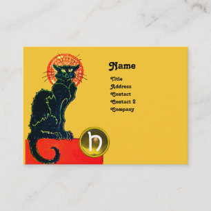 BLACK CAT PARTY MONOGRAM BUSINESS CARD