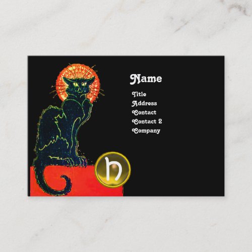 BLACK CAT PARTY MONOGRAM BUSINESS CARD