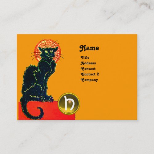 BLACK CAT PARTY MONOGRAM BUSINESS CARD