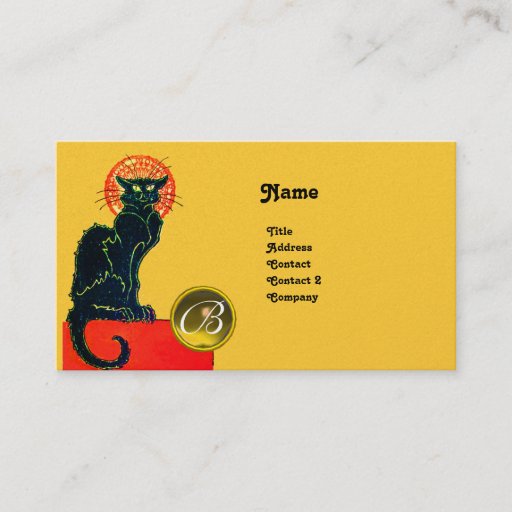 Customizable BLACK CAT PARTY MONOGRAM BUSINESS CARD TEMPLATE