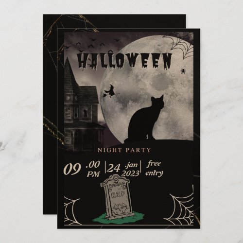  Black Cat Pastel Halloween witches Party Invit Holiday Card