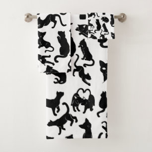 Black Cat Pattern Bath Towel Set