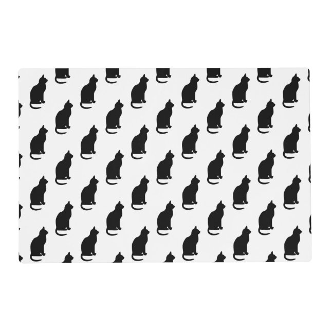 Black Cat Pattern Cats Texture White Background Placemat (Front)