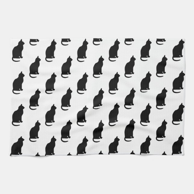 Black Cat Pattern Cats Texture White Background Towel (Horizontal)