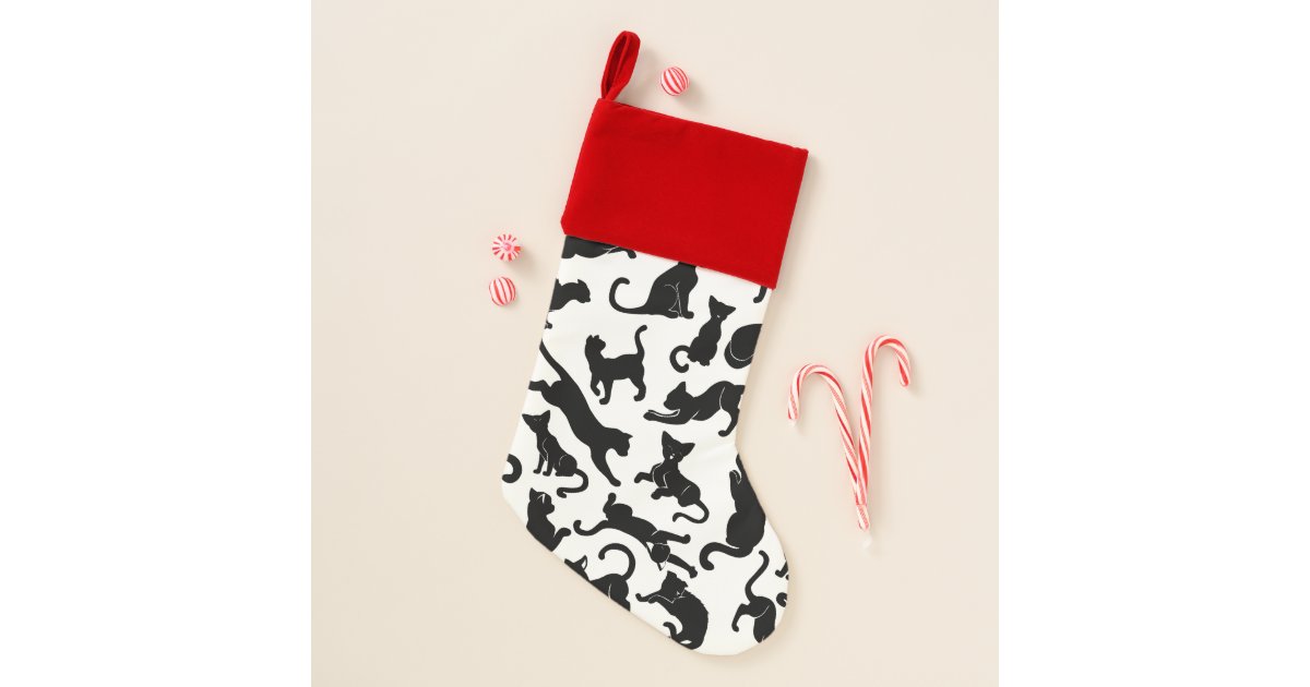 Black Cat Pattern Christmas Stocking | Zazzle