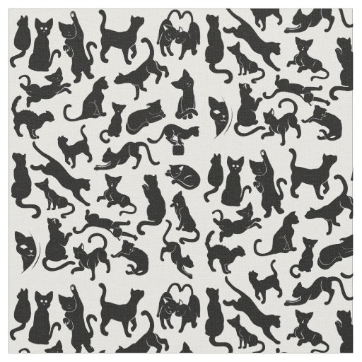 Small black cat print fabric Cute tiny cats Halloween theme fabric Cat lovers material