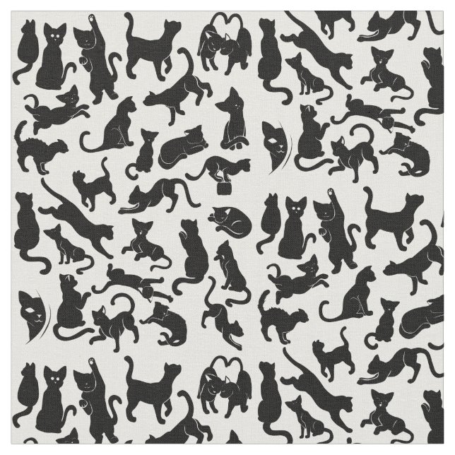 Black Cat Pattern Fabric (Close Up)