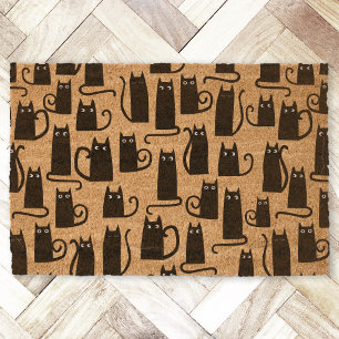 Black Cat Pattern Fiber Doormat
