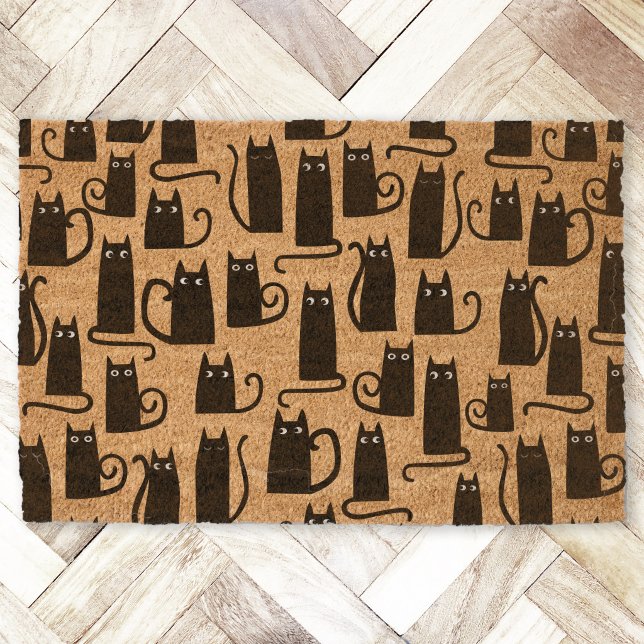 Black Cat Pattern Fiber Doormat (Fun black cat pattern coir doormat)