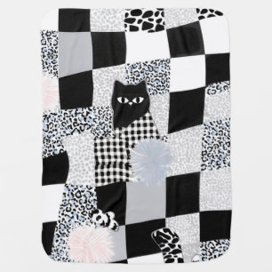 Black Cat Pattern Gingham Mixed Checkered Cheetah Baby Blanket