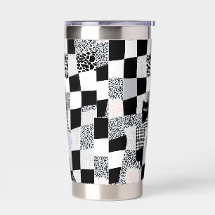 Black Cat Pattern Gingham Mixed Checkered Cheetah  Insulated Tumbler