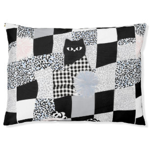Black Cat Pattern Gingham Mixed Checkered Cheetah  Pet Bed