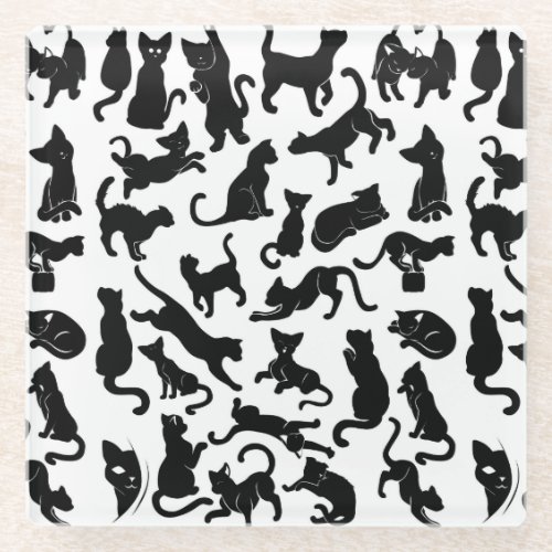 Black Cat Pattern Glass Coaster