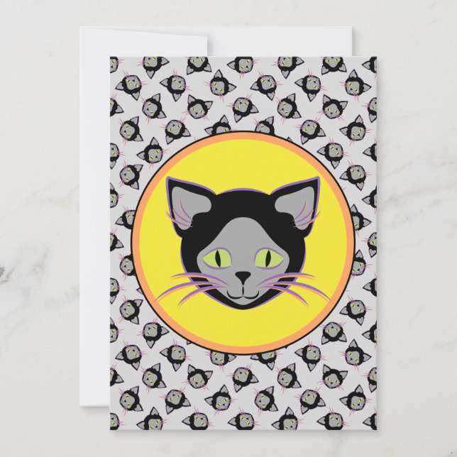 Black Cat Pattern Halloween Invitation (Front)