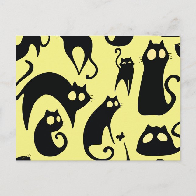 Black cat pattern holiday postcard (Front)