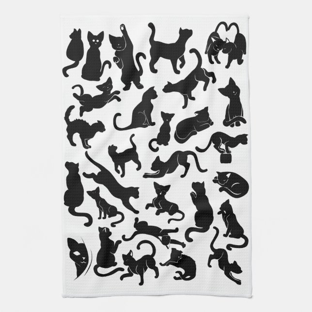 Black Cat Pattern Kitchen Towel (Vertical)