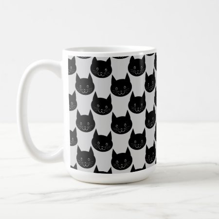 Black Cat Pattern On Light Gray. Coffee Mug