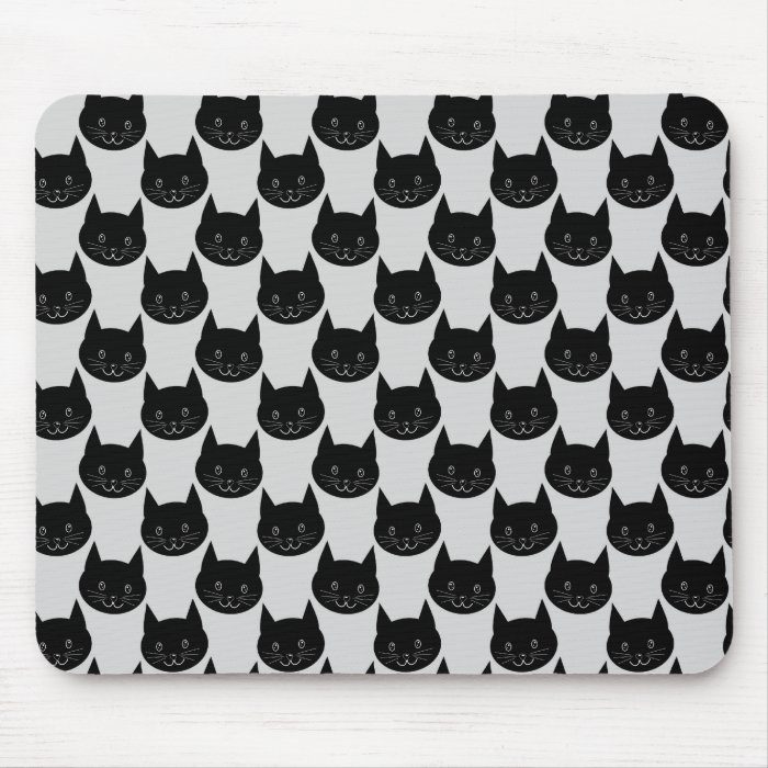 Black Cat Pattern on Light Gray. Mousepads