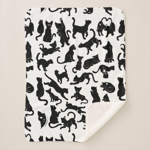 Black Cat Pattern Sherpa Blanket