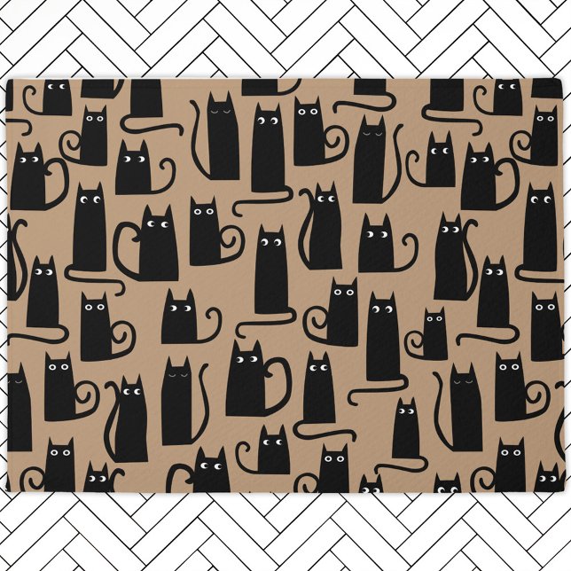 Black Cat Pattern Welcome Doormat (Fun black kitty cat pattern welcome doormat for animal lovers)