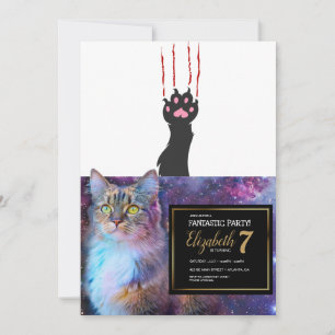 Black cat paw print - Choose background color Invitation